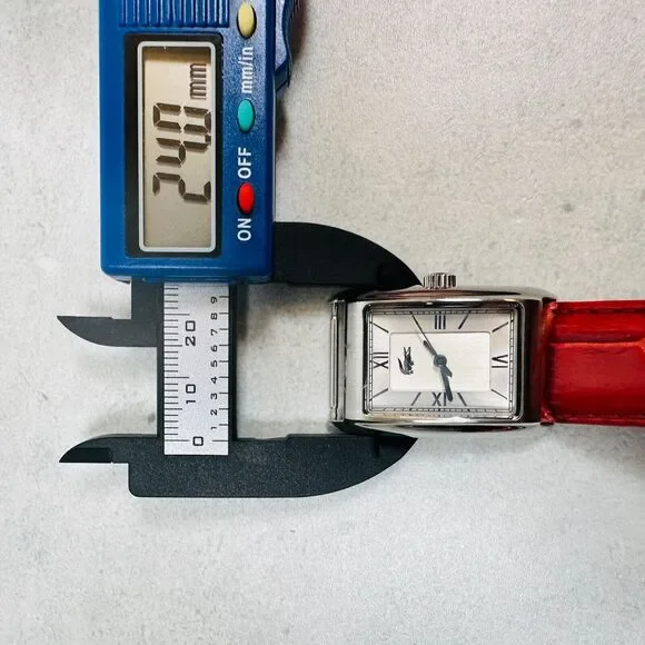 Lacoste Watch Womens 24mm Silver Tone Red Leather Strap New Battery FLAWED READ - Picture 10 of 11